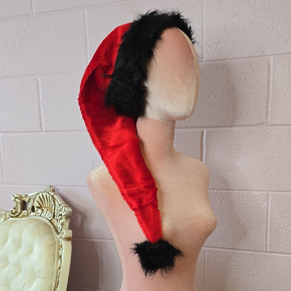 NWOT Red&Black Faux Fur Santa Hat from Amazon OS